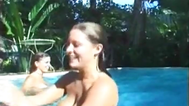 Flexible Babes Get Naked & Naughty by Poolside Together