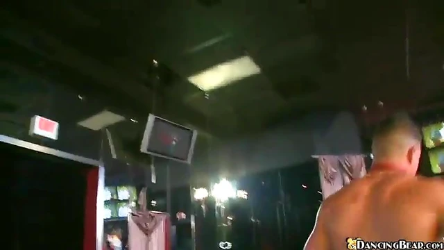 Thirsty Sluts Take Turns Giving Blowjob to Talented Stripper Cock