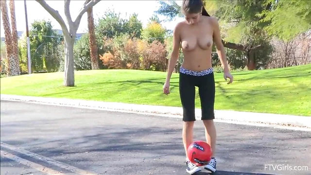 Topless Busty Teen Takes On Soccer Field With Seductive Moves