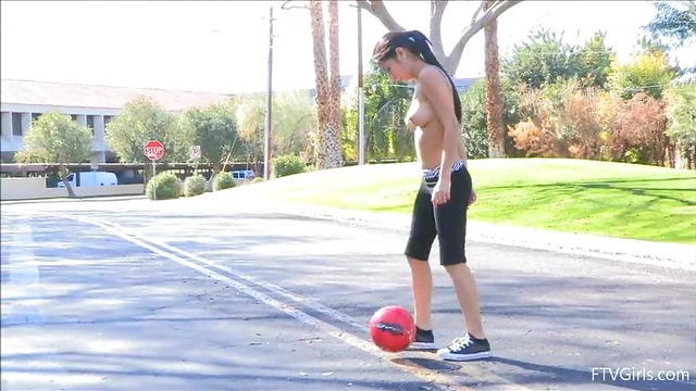Topless Busty Teen Takes On Soccer Field With Seductive Moves