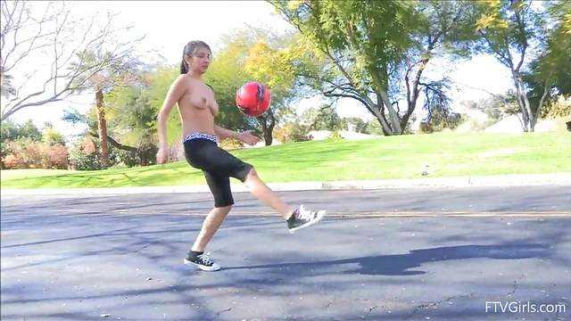 Topless Busty Teen Takes On Soccer Field With Seductive Moves