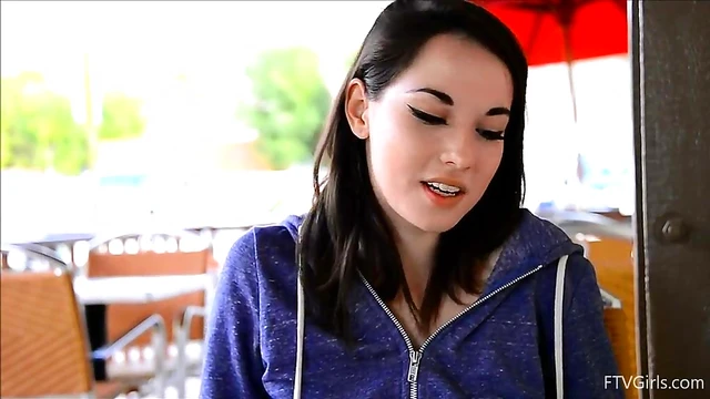 Seductive Brunette Teases Herself Explicitly While at Busy Cafe