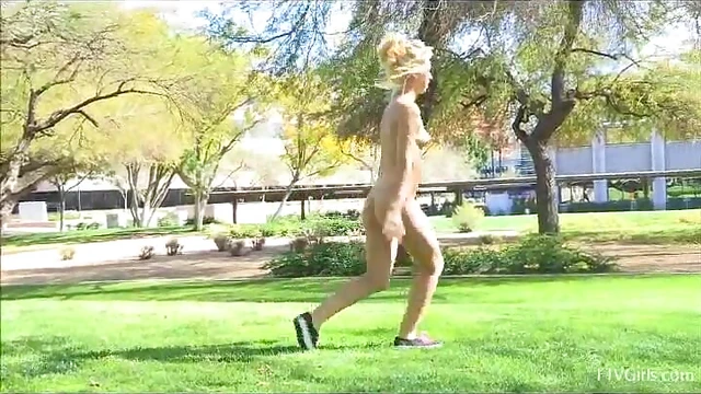 Sensational Blonde Teen Seduces by Stripping Teasingly in Busy Streets