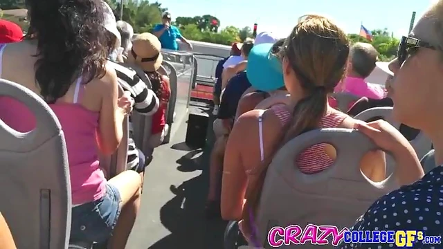 Sizzling Girlfriend Lola Foxx Gives Blowjob On Busy Public Tour Bus Ride