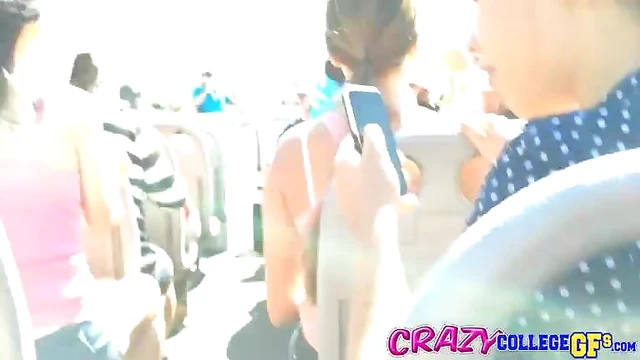 Sizzling Girlfriend Lola Foxx Gives Blowjob On Busy Public Tour Bus Ride