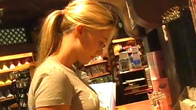 Blond Bombshell Alison Angel Shows Off Her Goods at the Store