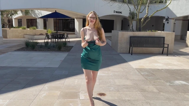 Sexy Blonde Roni With Glasses Drops Green Dress Teasingly Then Gets Fucked Hard