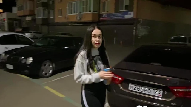 Shy Nerdy Girl Takes Big Cock in Public Parking Lot