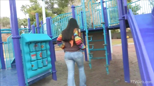 Sultry Nadine Exposes Her Curves on a Public Playground
