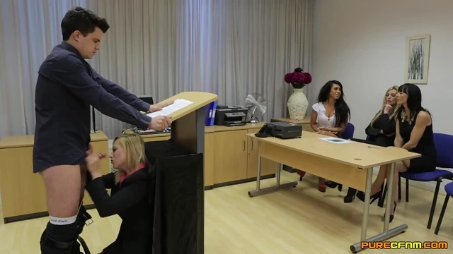 Axa Jay Secretly Gives Blowjob During Business Presentation