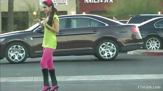 Sexy Outdoor Encounter Where a Cute Brunette Shows Off Her Tiny Tits