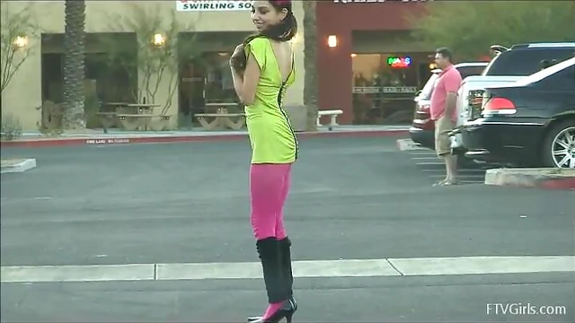 Sexy Outdoor Encounter Where a Cute Brunette Shows Off Her Tiny Tits