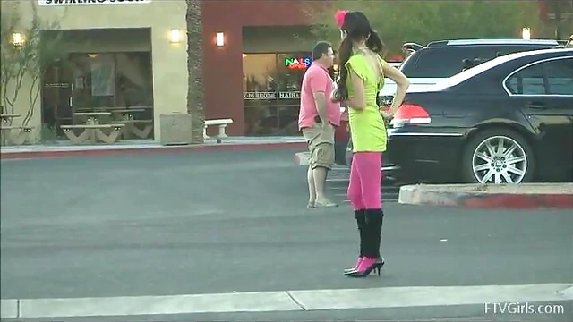 Sexy Outdoor Encounter Where a Cute Brunette Shows Off Her Tiny Tits