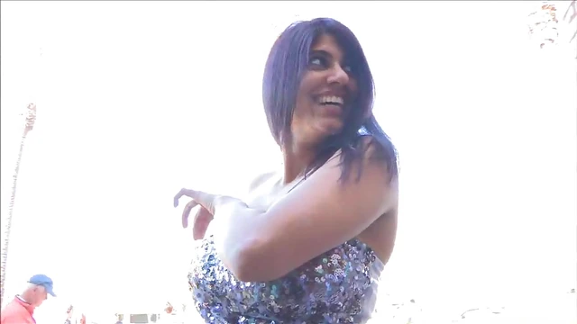 Curvy Jeaned Babe Teases by Licking Her Stunning Enormous Tatas Publicly