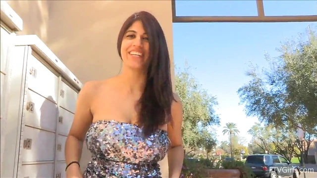 Curvy Jeaned Babe Teases by Licking Her Stunning Enormous Tatas Publicly