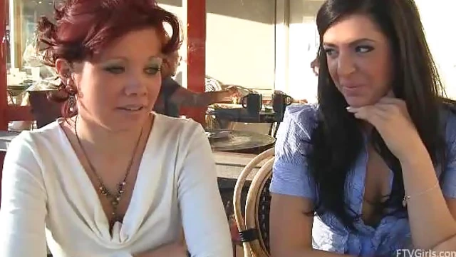 Lesbian Babes Share Lunch and Steamy Kiss Outside Cafe Afternoon Delight