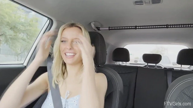 Seductive Blonde Britney Fingers Her Perfect Tits While Locked Inside Car