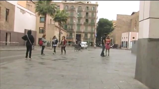 Cuffed Submissive Brunette Wanders in Shackles Arousing Curiosity All Day Long