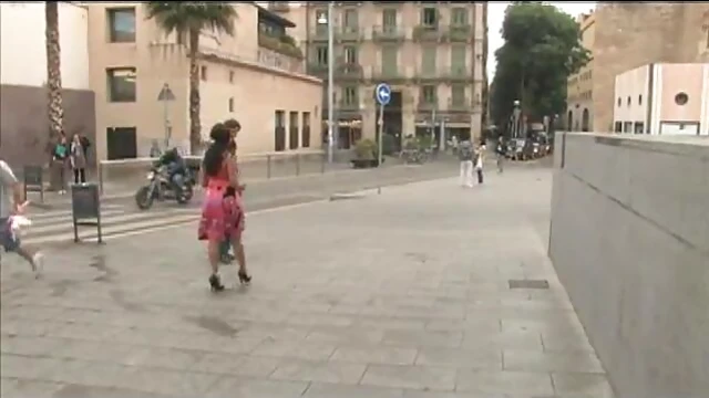 Cuffed Submissive Brunette Wanders in Shackles Arousing Curiosity All Day Long