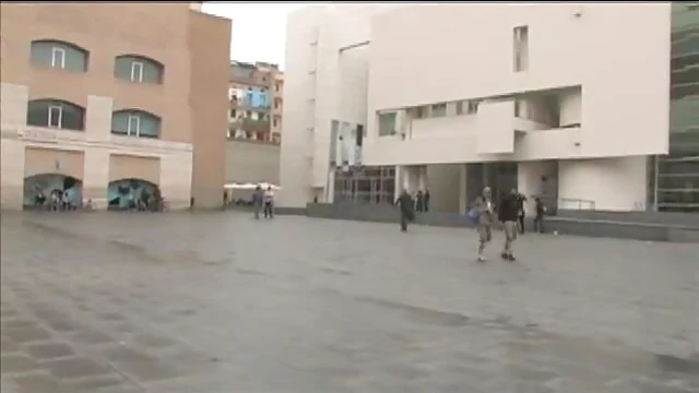 Cuffed Submissive Brunette Wanders in Shackles Arousing Curiosity All Day Long