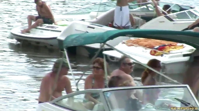 Amateur Flashers Party Wildly on Lake Boat in Hot Bikinis