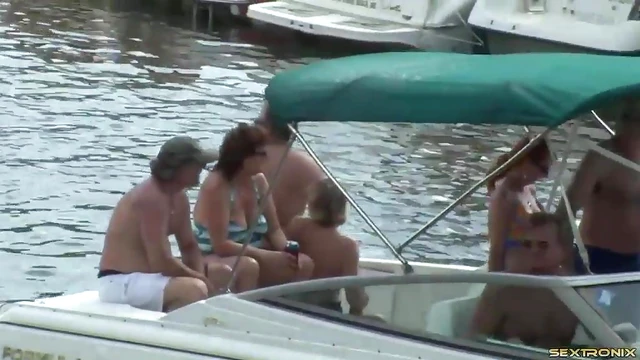 Amateur Flashers Party Wildly on Lake Boat in Hot Bikinis