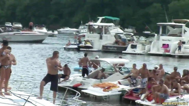 Amateur Flashers Party Wildly on Lake Boat in Hot Bikinis