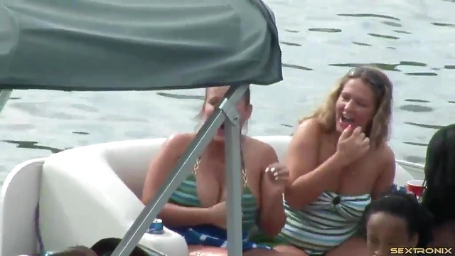 Amateur Flashers Party Wildly on Lake Boat in Hot Bikinis