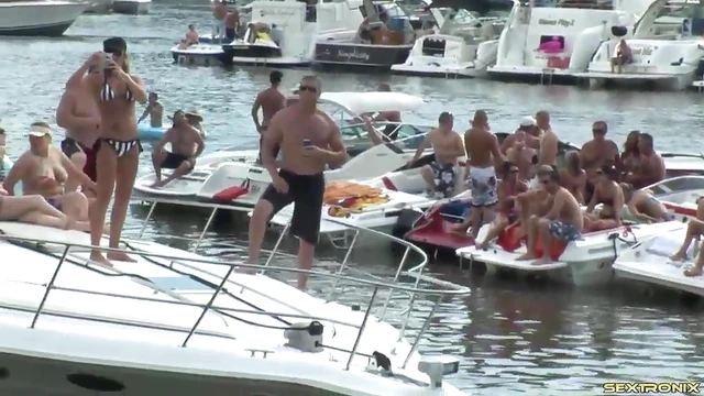 Amateur Flashers Party Wildly on Lake Boat in Hot Bikinis