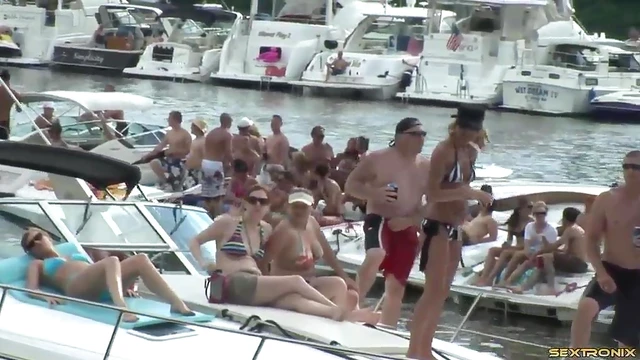 Amateur Flashers Party Wildly on Lake Boat in Hot Bikinis