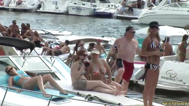 Amateur Flashers Party Wildly on Lake Boat in Hot Bikinis