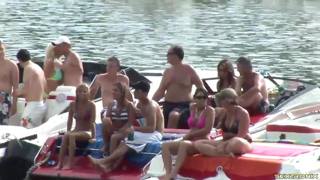 Amateur Flashers Party Wildly on Lake Boat in Hot Bikinis