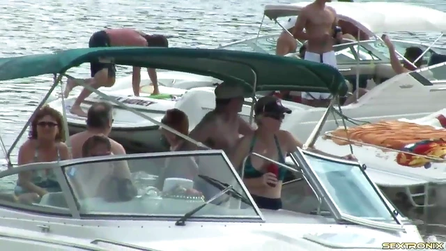 Amateur Flashers Party Wildly on Lake Boat in Hot Bikinis