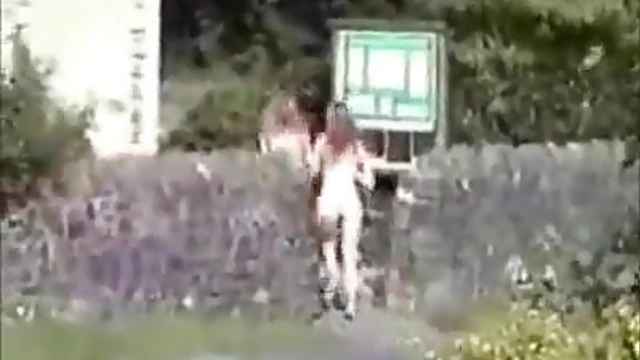 Blonde Beauties Bare Naked Sprint Through Public Park