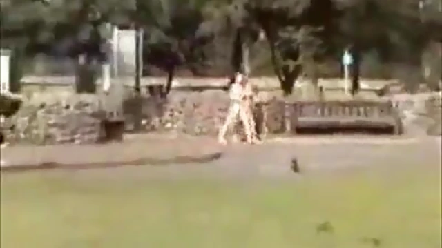 Blonde Beauties Bare Naked Sprint Through Public Park