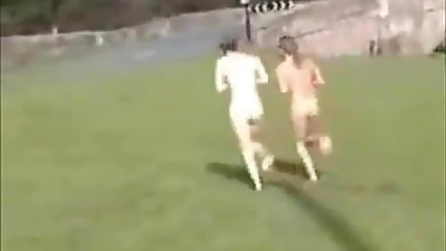 Blonde Beauties Bare Naked Sprint Through Public Park