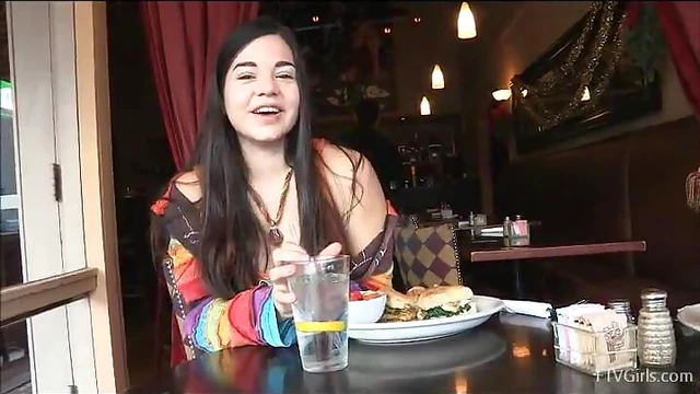 Sizzling Teen Reveals Her Plump Natural Tits at Busy Restaurant