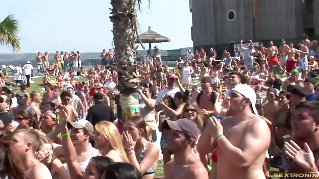 Sexy Bikini Party Girl Flaunts Her Curves and Tempting Tits Publicly