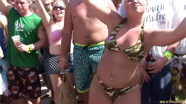 Sexy Bikini Party Girl Flaunts Her Curves and Tempting Tits Publicly