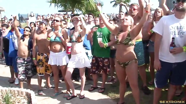 Sexy Bikini Party Girl Flaunts Her Curves and Tempting Tits Publicly