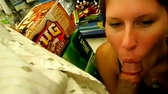 Sizzling Blowjob Action Unfolds Discreetly at Busy Supermarket Aisle
