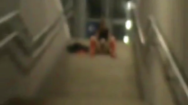 German Slut Pisses on Staircase Near Train Station Publicly