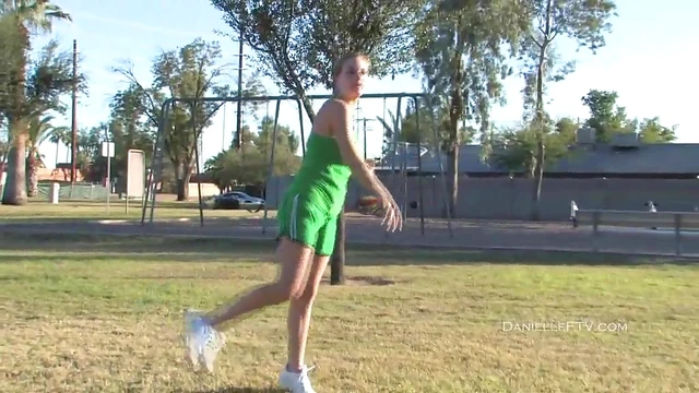 Topless Sporty Babe Shows Off Her Skills On Busy Basketball Court