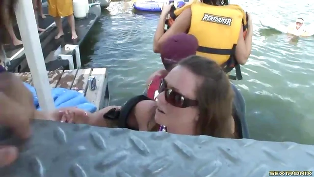 Sexy Party Girls Flash Tits Collecting Beads at Festive Gathering