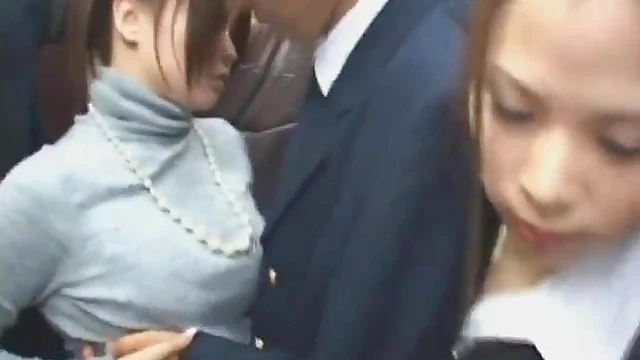 Sizzling Upskirt Peek at Busty Japanese Babe in Busy Bustling Bus