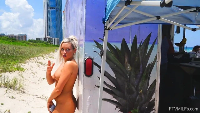 Kacey Shows Off Her Curves While Peeing Outdoors on Sandy Beach