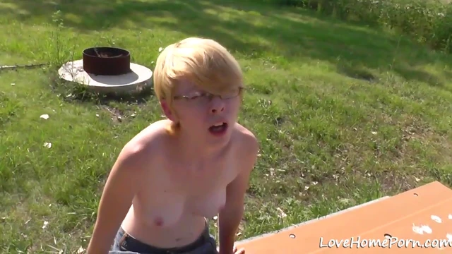 Sensuous Blonde Masturbates Riding Dildo Amidst Park Greenery