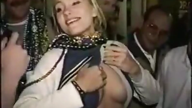 Sexy Blonde Shows Off Her Perfect Tits at the Mardi Gras Party