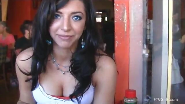 Sensual Brunette Madeline Shows Off Plump Natural Tits in Realistic Scene