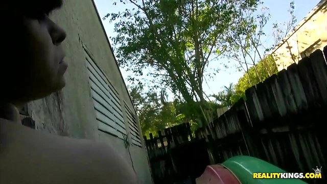 Bent Over Brunette Slut Gets Fucked Hard Outdoors in Alleyway Action